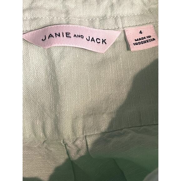 Janie and Jack Size 4 Button Down Light Green Cotton Linen Shirt - Picture 5 of 6